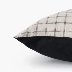 Carré Blanc Taie d'oreiller carrée lin et coton lavé Songe charbon carreaux| Taies D’oreiller