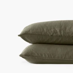 Carré Blanc Taie d'oreiller carrée lin et coton lavé Songe bocage| Taies D’oreiller