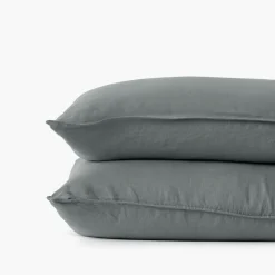 Carré Blanc Taie d'oreiller carrée lin lavé Songe kaki cendré| Taies D’oreiller