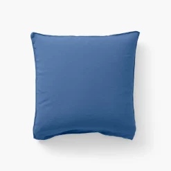 Carré Blanc Taie d'oreiller carrée lin et coton lavé Songe bleu de chine| Taies D’oreiller