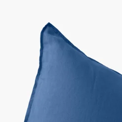 Carré Blanc Taie d'oreiller carrée lin et coton lavé Songe bleu de chine| Taies D’oreiller