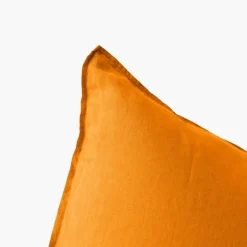 Carré Blanc Taie d'oreiller carrée lin lavé Songe curcuma| Taies D’oreiller