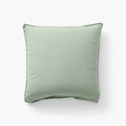 Carré Blanc Taie d'oreiller carrée lin et coton lavé Songe Eucalyptus| Taies D’oreiller