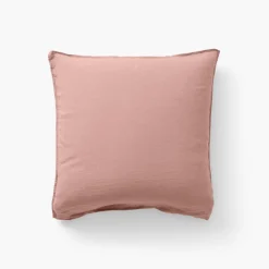 Carré Blanc Taie d'oreiller carrée lin et coton lavé Songe rose cendré| Taies D’oreiller