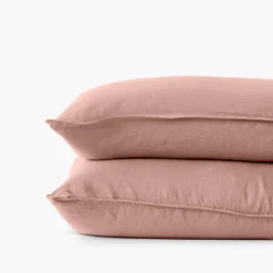 Carré Blanc Taie d'oreiller carrée lin et coton lavé Songe rose cendré| Taies D’oreiller