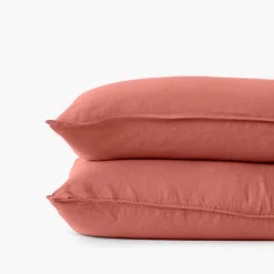 Carré Blanc Taie d'oreiller carrée lin et coton lavé Songe terre cuite| Taies D’oreiller