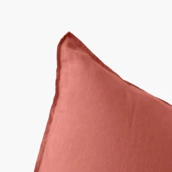 Carré Blanc Taie d'oreiller carrée lin et coton lavé Songe terre cuite| Taies D’oreiller