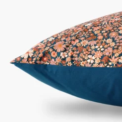 Carré Blanc Taie d'oreiller carrée percale de coton Neo bleu prusse floral| Taies D’oreiller