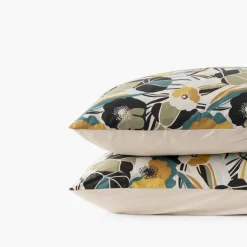 Carré Blanc Taie d'oreiller carrée percale de coton Neo ficelle floral| Taies D’oreiller