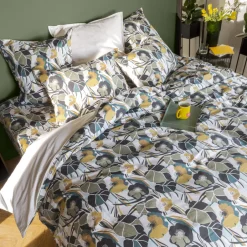 Carré Blanc Taie d'oreiller carrée percale de coton Neo ficelle floral| Taies D’oreiller