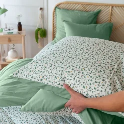 Carré Blanc Taie d'oreiller carrée percale de coton Neo thym végétal| Taies D’oreiller