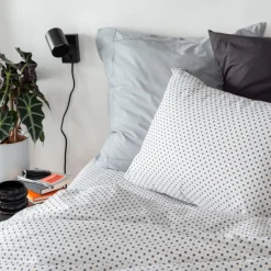 Carré Blanc Taie d'oreiller carrée percale de coton Neo anthracite géométrique| Taies D’oreiller