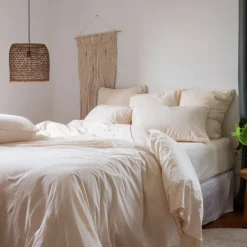 Carré Blanc Taie d'oreiller carrée pur coton lavé biologique Souffle vanille| Taies D’oreiller