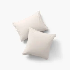 Carré Blanc Taie d'oreiller carrée pur coton lavé biologique Souffle vanille| Taies D’oreiller