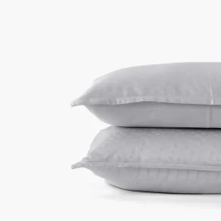 Carré Blanc Taie d'oreiller carrée satin de coton jacquard pois et rayures Prestige tourterelle| Taies D’oreiller