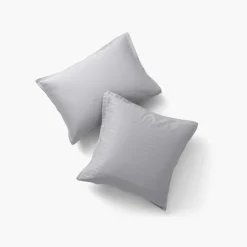 Carré Blanc Taie d'oreiller carrée satin de coton jacquard pois et rayures Prestige tourterelle| Taies D’oreiller