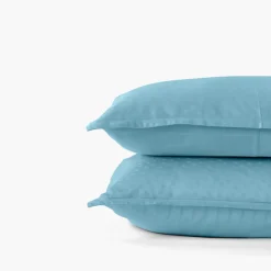 Carré Blanc Taie d'oreiller carrée satin de coton jacquard pois et rayures Prestige glacier| Taies D’oreiller