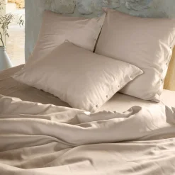 Carré Blanc Taie d'oreiller carrée satin de coton lavé bio Quartz dune|Femme Coffrets Cadeaux|Taies D’oreiller