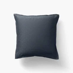 Carré Blanc Taie d'oreiller carrée satin de coton jacquard pois et rayures Prestige bleu nuit| Taies D’oreiller