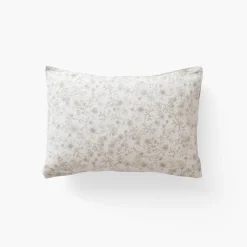 Carré Blanc Taie d'oreiller rectangulaire lin et coton lavé Songe grège floral| Taies D’oreiller