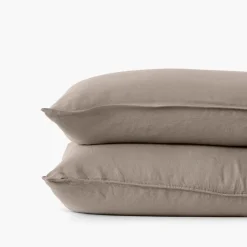 Carré Blanc Taie d'oreiller rectangulaire lin lavé Songe taupe| Taies D’oreiller