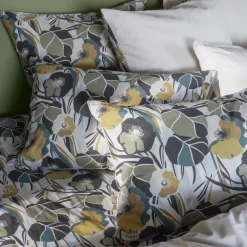 Carré Blanc Taie d'oreiller rectangulaire percale de coton Neo ficelle floral| Taies D’oreiller