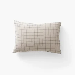 Carré Blanc Taie d'oreiller rectangulaire lin et coton lavé Songe charbon carreaux| Taies D’oreiller
