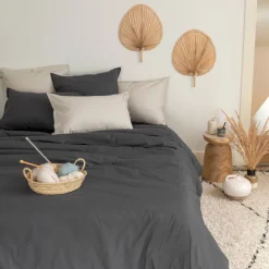 Carré Blanc Taie d'oreiller rectangulaire coton Neo anthracite| Taies D’oreiller