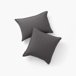 Carré Blanc Taie d'oreiller rectangulaire lin lavé Songe charbon| Taies D’oreiller