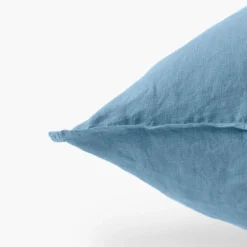 Carré Blanc Taie d'oreiller rectangulaire lin et coton lavé Songe bleu baltique| Taies D’oreiller