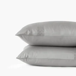 Carré Blanc Taie d'oreiller rectangulaire satin de coton Titane| Taies D’oreiller