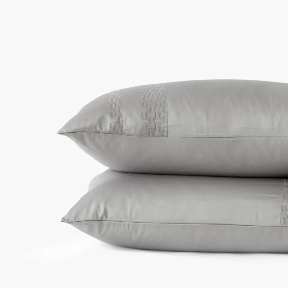 Carré Blanc Taie d'oreiller rectangulaire satin de coton Titane| Taies D’oreiller