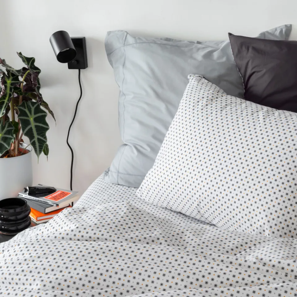 Carré Blanc Taie d'oreiller rectangulaire percale de coton Neo anthracite géometrique| Taies D’oreiller