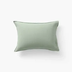 Carré Blanc Taie d'oreiller rectangulaire lin et coton lavé Songe Eucalyptus| Taies D’oreiller