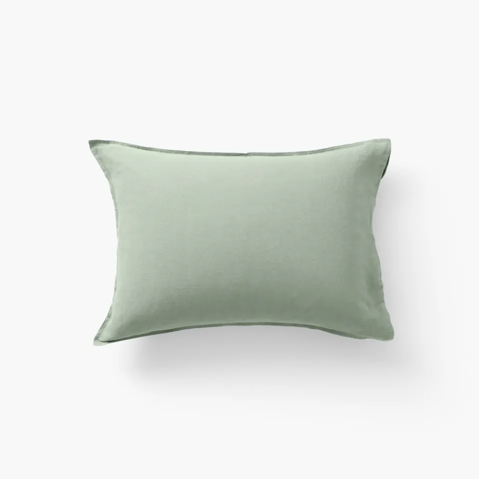 Carré Blanc Taie d'oreiller rectangulaire lin et coton lavé Songe Eucalyptus| Taies D’oreiller