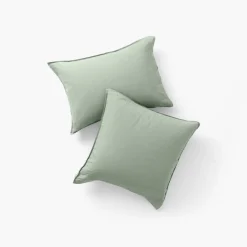 Carré Blanc Taie d'oreiller rectangulaire lin et coton lavé Songe Eucalyptus| Taies D’oreiller