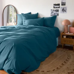 Carré Blanc Taie d'oreiller rectangulaire coton Neo bleu prusse| Taies D’oreiller