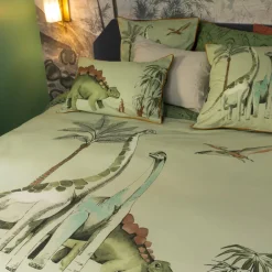 Carré Blanc Taie d'oreiller rectangulaire pur coton biologique Dinotopi|Enfant Linge De Litbio|Taies D'oreiller