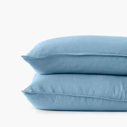 Carré Blanc Taie d'oreiller rectangulaire lin lavé Songe bleu baltique| Taies D’oreiller