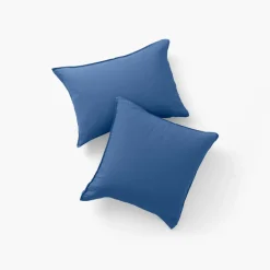 Carré Blanc Taie d'oreiller rectangulaire lin et coton lavé Songe bleu de chine| Taies D’oreiller