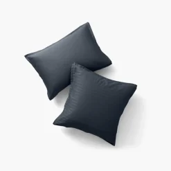 Carré Blanc Taie d'oreiller rectangulaire satin de coton jacquard pois et rayures Prestige bleu nuit| Taies D’oreiller