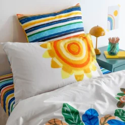 Carré Blanc Taie d'oreiller rectangulaire coton bio Pinata|Enfant Linge De Litbio|Taies D'oreiller