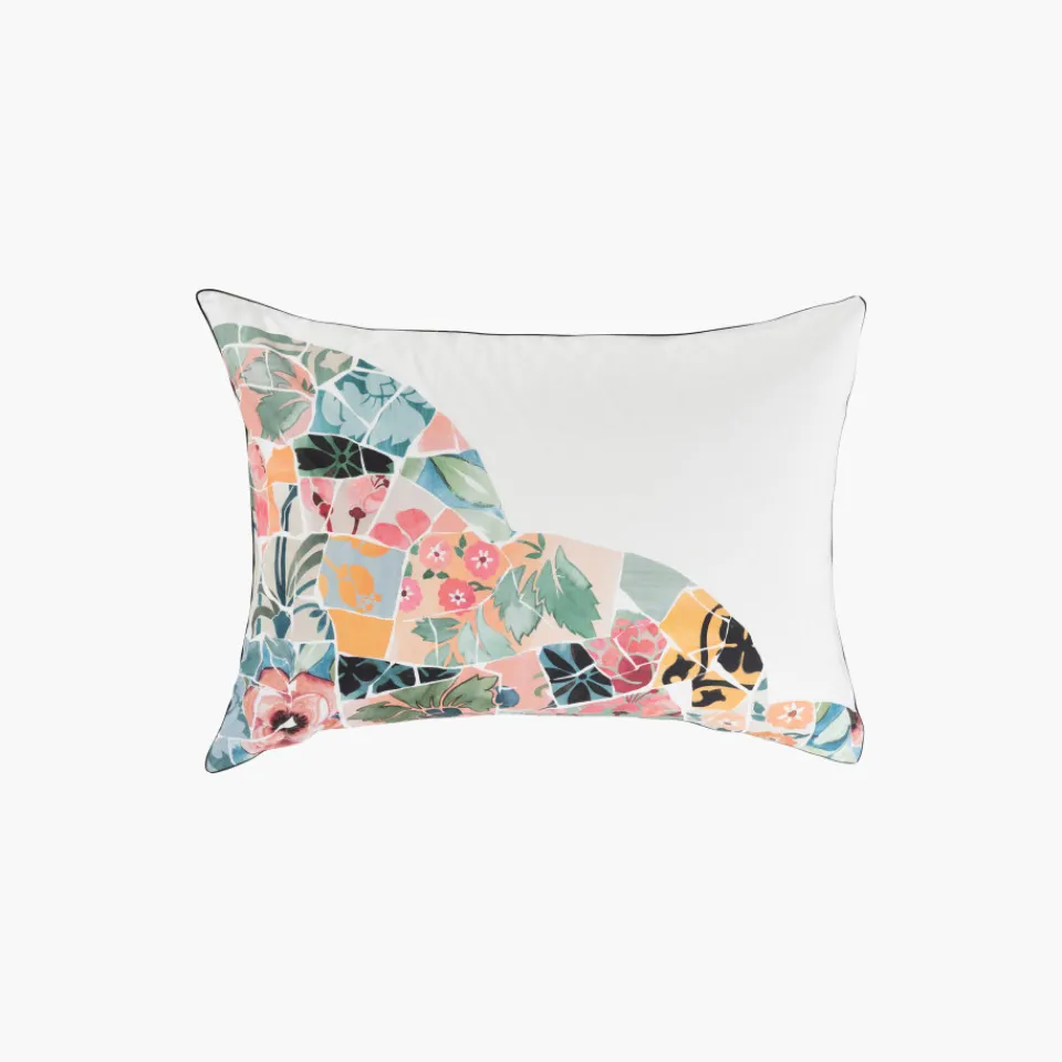 Carré Blanc Taie d'oreiller rectangulaire réversible percale de coton Azulejos| Taies D’oreiller