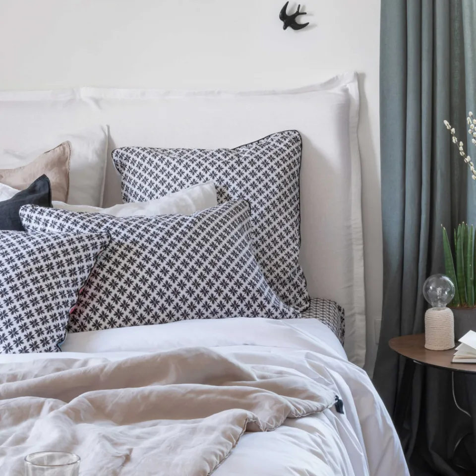 Carré Blanc Taie d'oreiller rectangulaire réversible percale de coton Azulejos| Taies D’oreiller