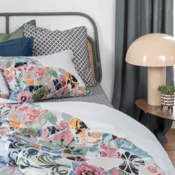 Carré Blanc Taie d'oreiller rectangulaire réversible percale de coton Azulejos| Taies D’oreiller