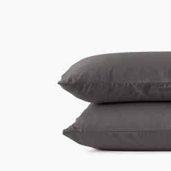 Carré Blanc Taie d'oreiller rectangulaire satin de coton lavé bio Quartz galet| Taies D’oreiller