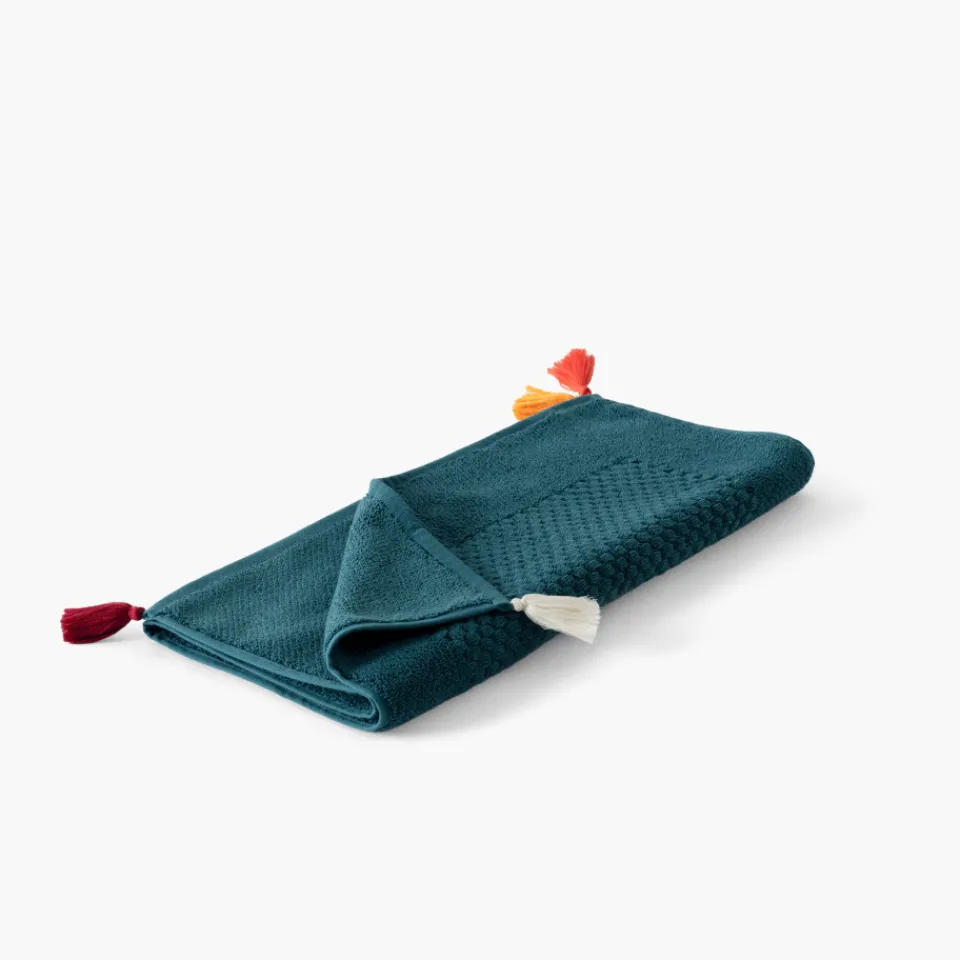 Carré Blanc Tapis de bain coton Eclats bleu pétrole| Tapis De Bain