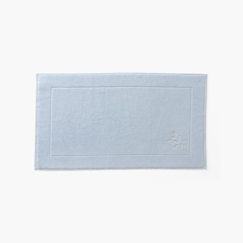 Carré Blanc Tapis de bain coton Equinoxe bleu givre| Tapis De Bain