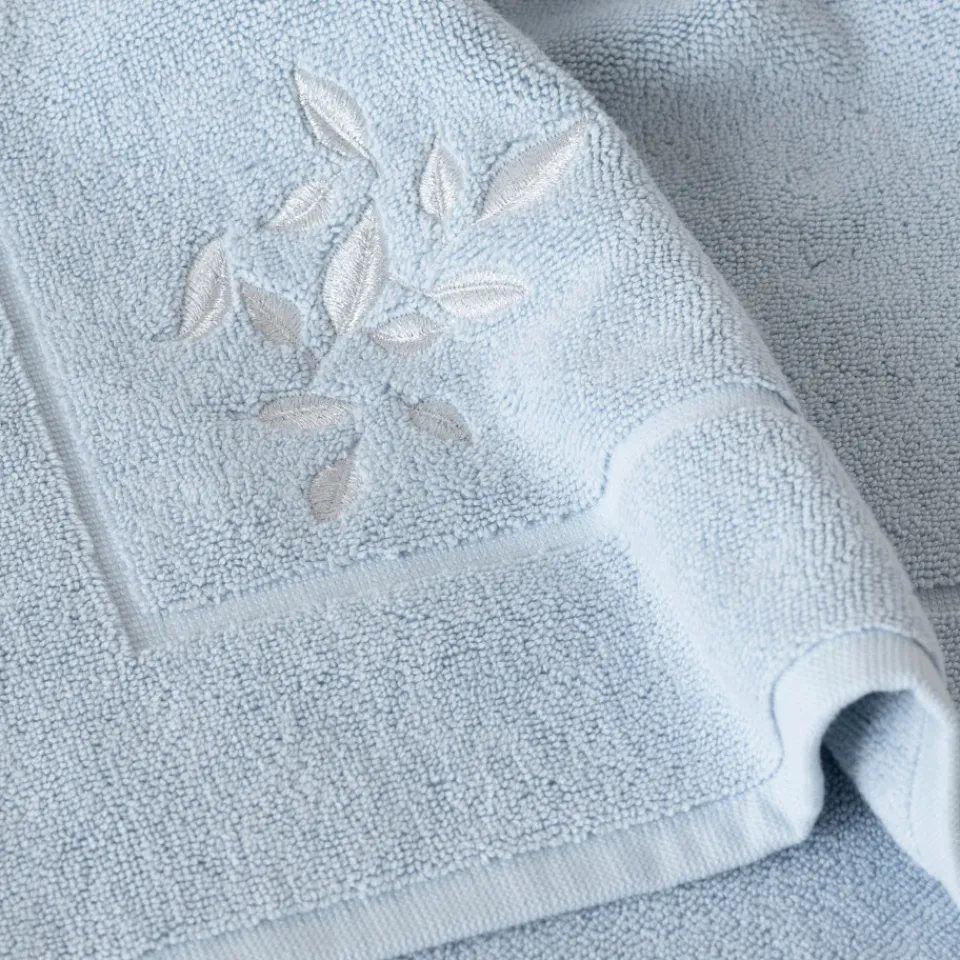 Carré Blanc Tapis de bain coton Equinoxe bleu givre| Tapis De Bain