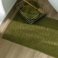 Carré Blanc Tapis de bain coton et viscose de bambou Silvalys vert mousse| Tapis De Bain